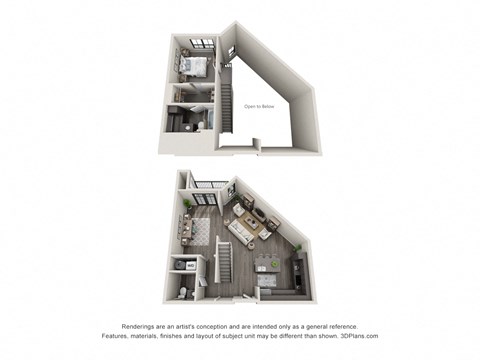 Floor plan for 1 bed, 1.5 baths, 1064 sqft
